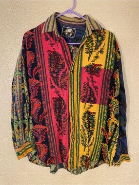 Vintage Men’s Lightweight Multi-Stripe Patterned Flannel Button Down